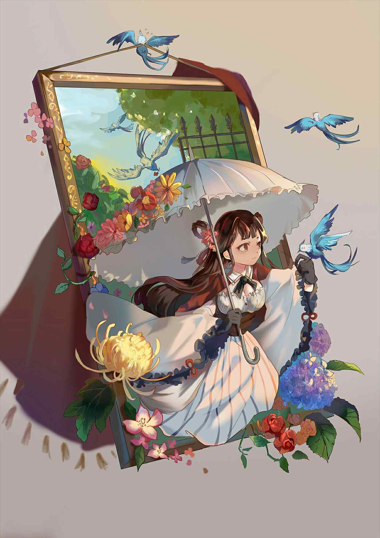 阴阳师花鸟卷欧洲画风壁纸