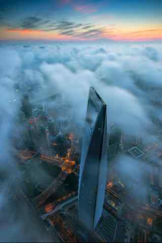 上海唯美清晨都市风景图手机壁纸