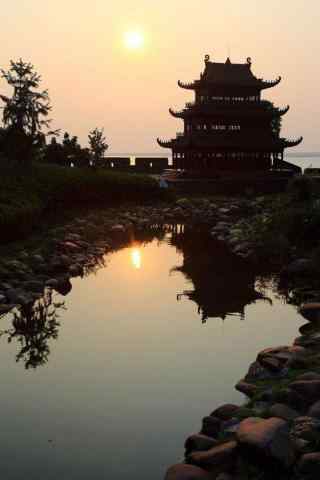 夕阳下的洞庭湖风景手机壁纸