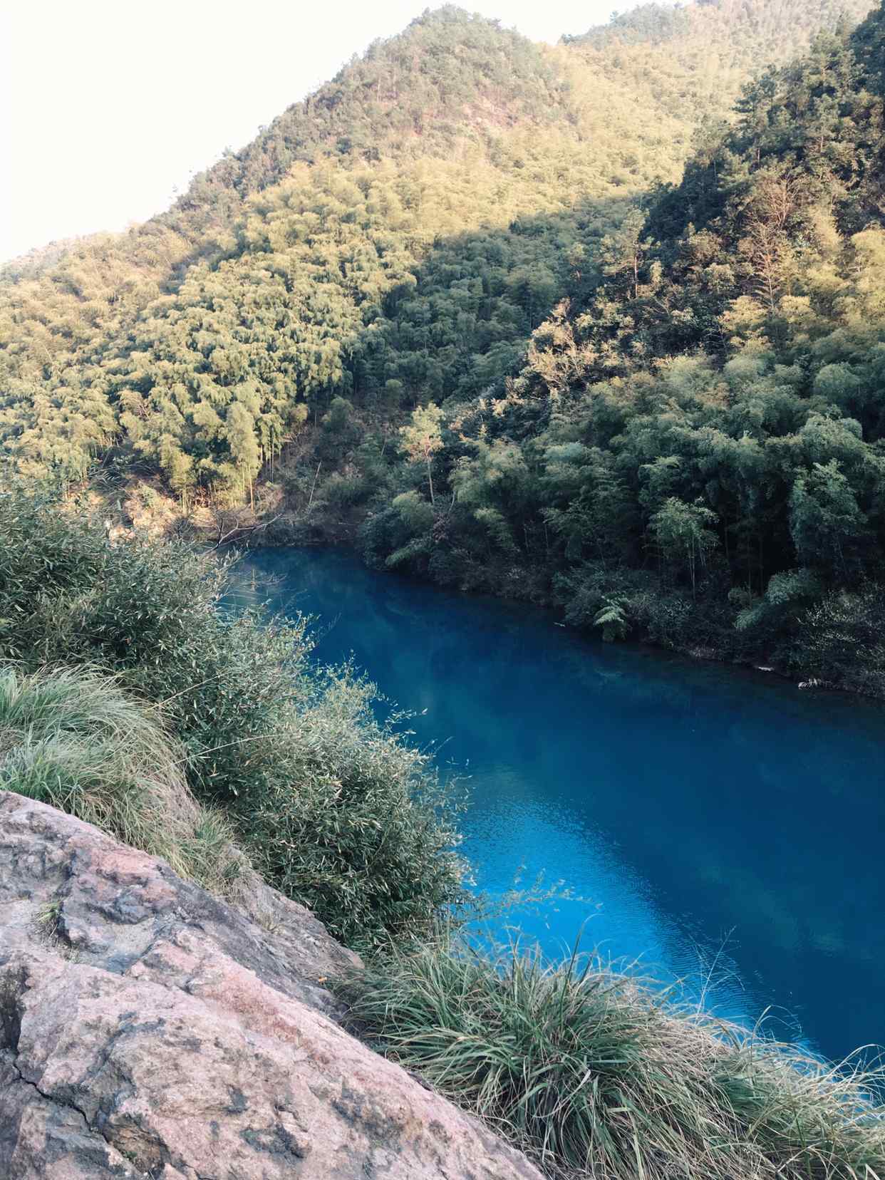 莫干山林里蔚蓝湖水手机壁纸