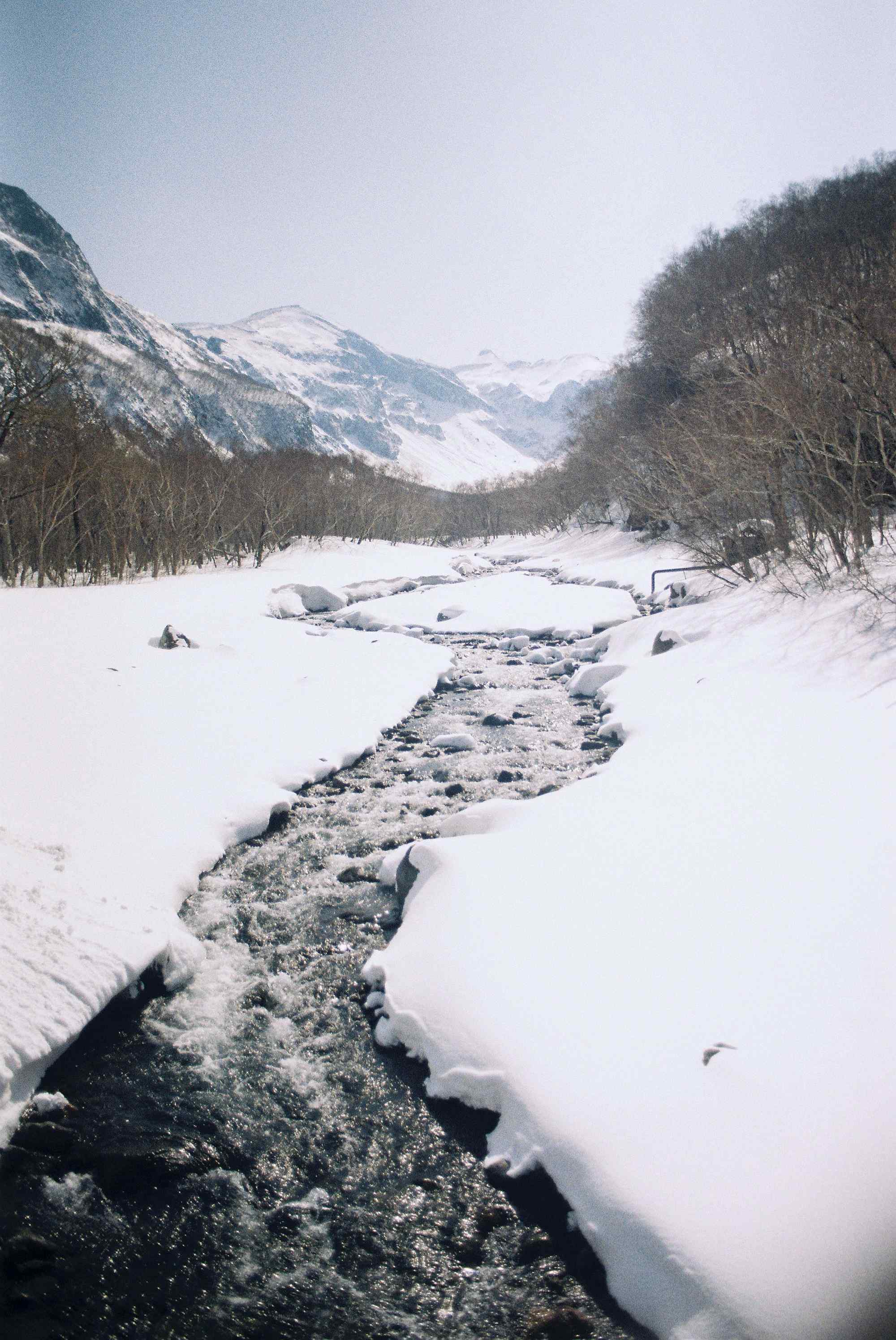 蓝天白云下的长白山雪景手机壁纸