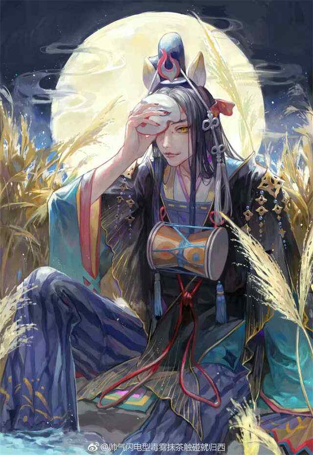 阴阳师玉藻前月下唯美手绘手机壁纸