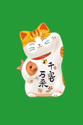 可爱的卡通招财猫新年祝福图片手机壁纸