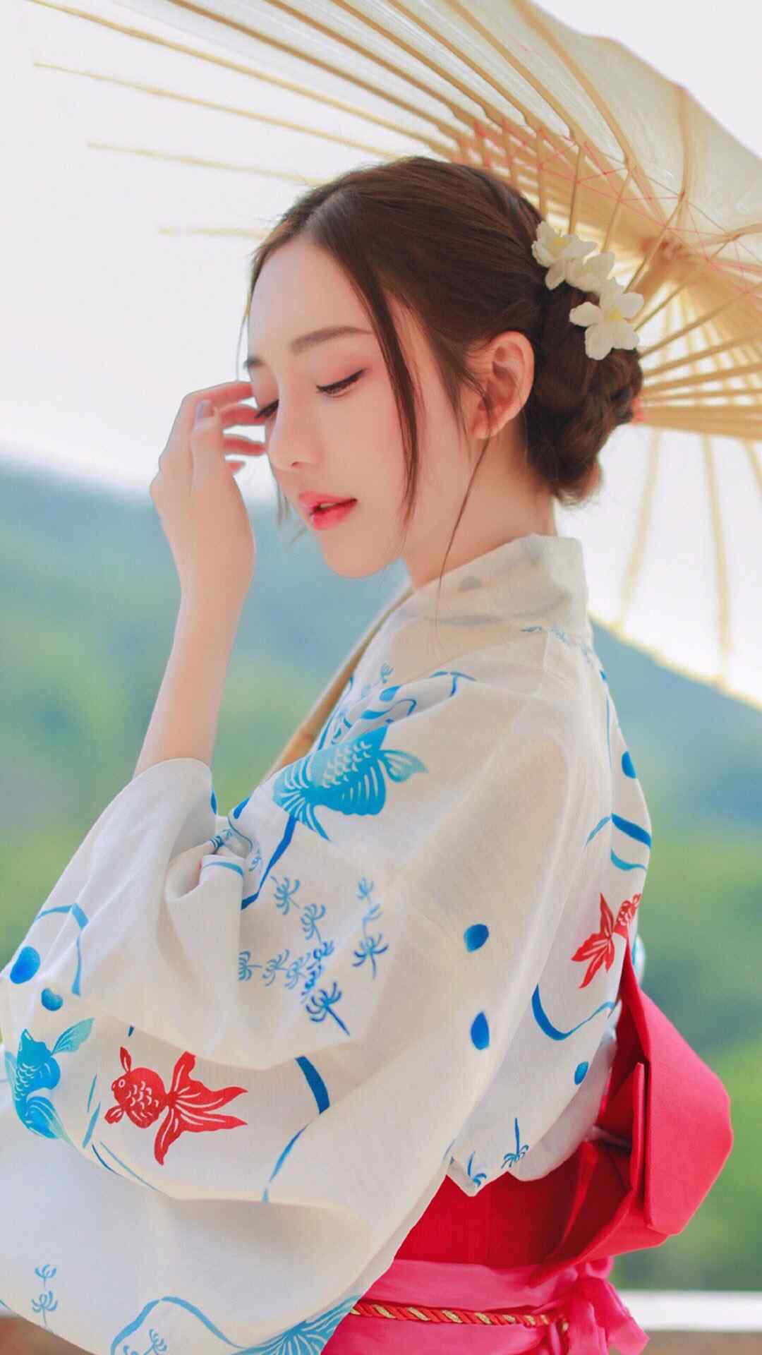 白皙性感美女和服写真手机图片壁纸