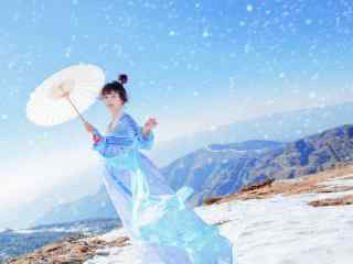 小清新汉服美女雪景写真桌面壁纸