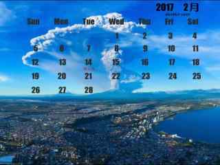 2017年2月日历冰岛火山爆发风景壁纸