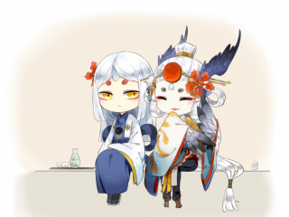 姑获鸟X妖琴师Q版琴鸟CP壁纸