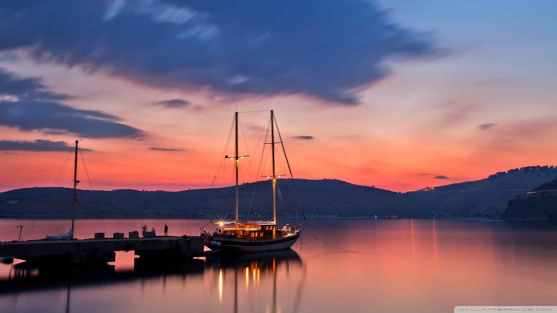 精选夕阳下的海港摄影图片高清电脑桌面壁纸下载