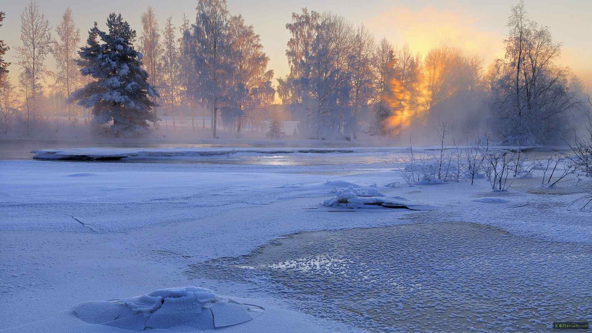 唯美雪景桌面壁纸：夕阳无限好 只是近黄昏