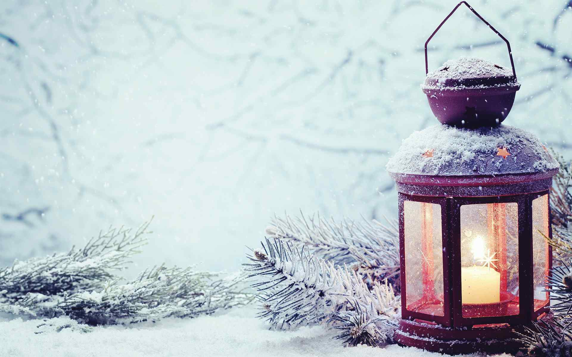 唯美雪景桌面壁纸高清下载：孤独的灯