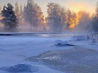 唯美雪景桌面壁纸：夕阳无限好 只是近黄昏