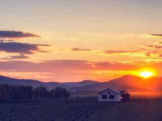 唯美田园夕阳风景图片高清桌面壁纸