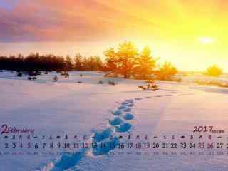 2017年2月日历之旭日东升的雪景