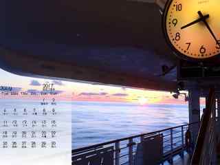 2017年7月日历海上日落风景壁纸