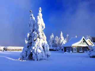 雪中小木屋风景壁纸